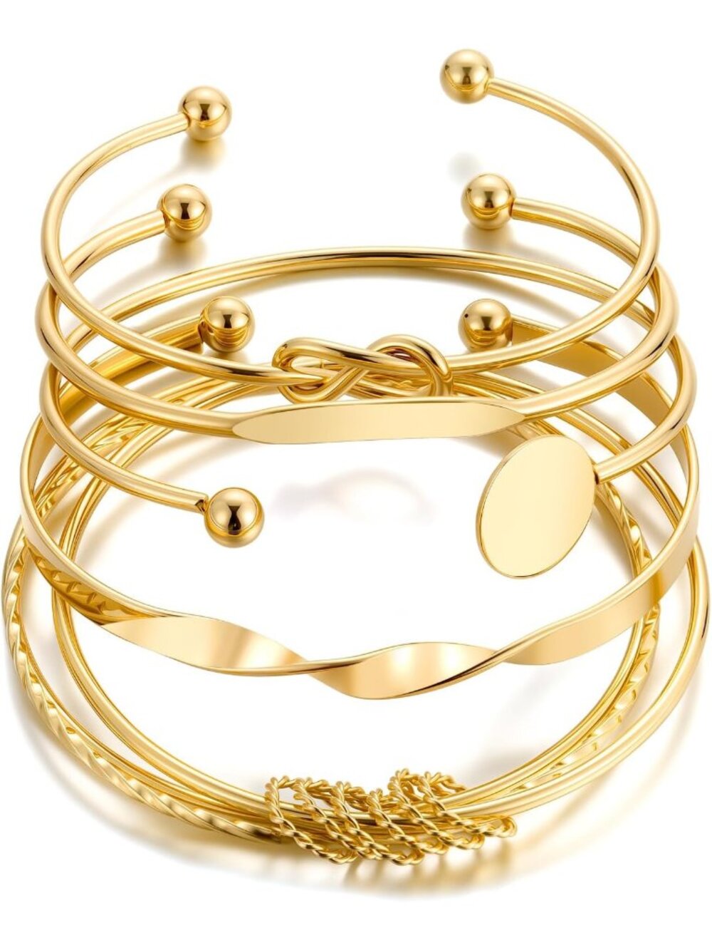 Women's Bangles Set, Multi Layer Textured 14k Gold Plated Chunky Knot Bracelet